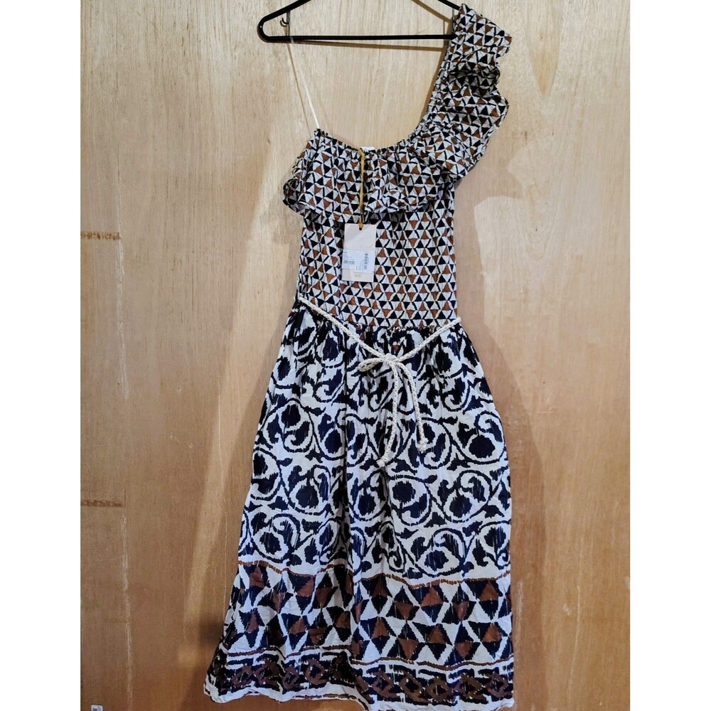 Donna Hope One-shoulder Midi Dress In Cotton Made In Italy Size S Belted New